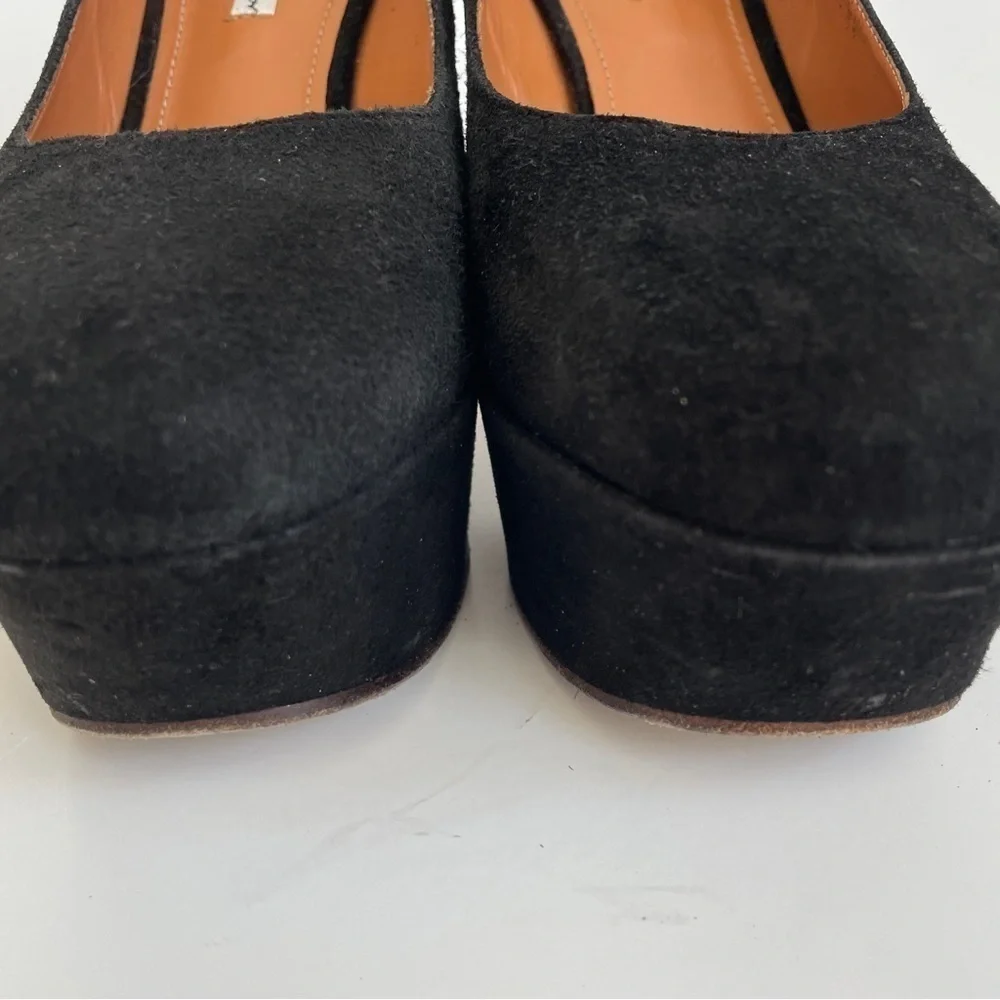 & Other Stories Black Suede Funky Unique Platform Heels Pumps Cut-out Shoes 8